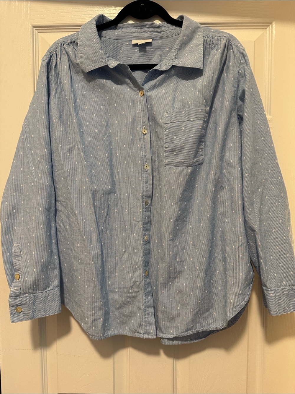 📌JJill XL Light Blue Dot-Print Button-Up Shirt